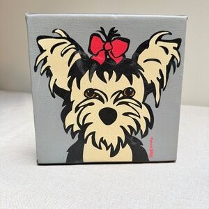 Marc Tetro Yorkie Red Bow Wrapped Canvas Art 2008 6” x 6”